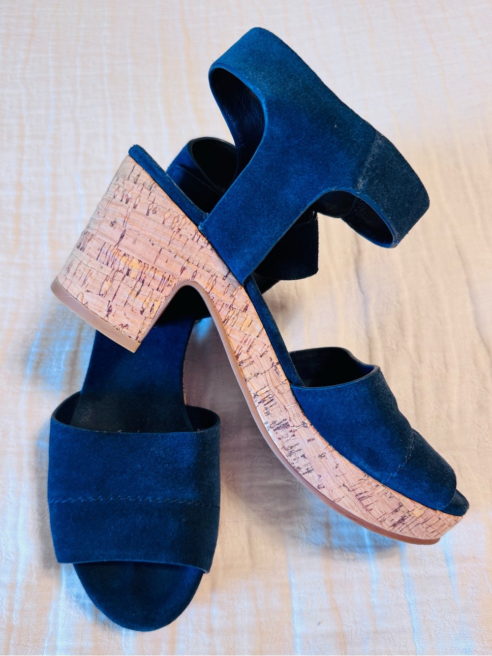 Splendid Ted Navy Suede Cork Platform Heel Sandals